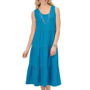 OSO Womens Blue Sleeveless Maxi Dress Picnic Medium Cotton Flowy Resortwear Chic